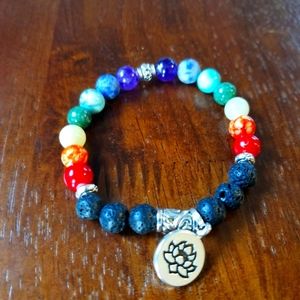 Unisex Chakra & Lava Rock Stretch Beaded Bracelet